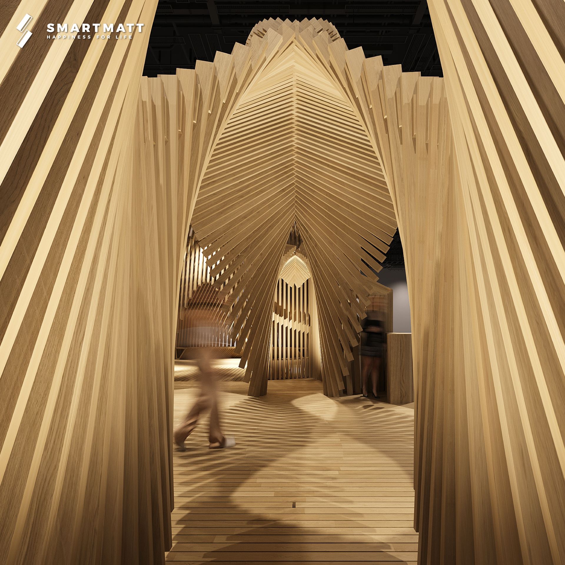 ทางเดิน Pavilion ภายใน โครงซุ้มไม้ก่อเป็นสถาปัตยกรรมจากจังหวะลมหายใจ